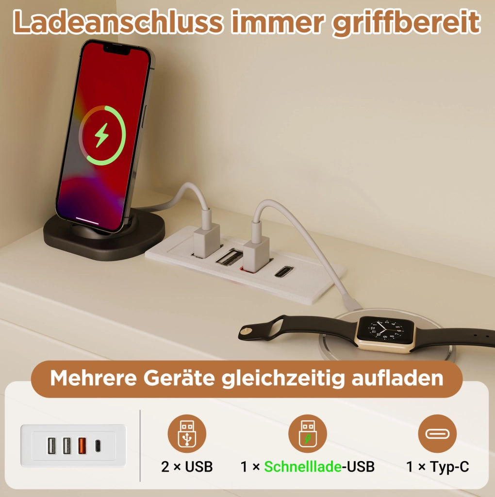 Letto singolo 90x190 con letto estraibile, USB/Type-C e vani portaoggetti, bianco