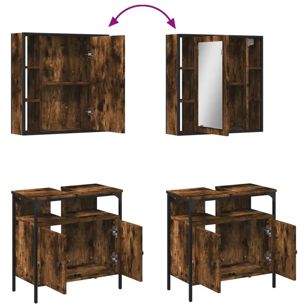 Set Mobili da Bagno 2 pz Rovere Fumo in Legno Multistrato