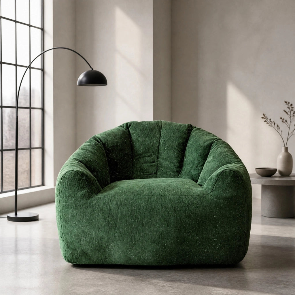 POLTRONA SACCO Rotonda Ergonomica Verde in Flanella