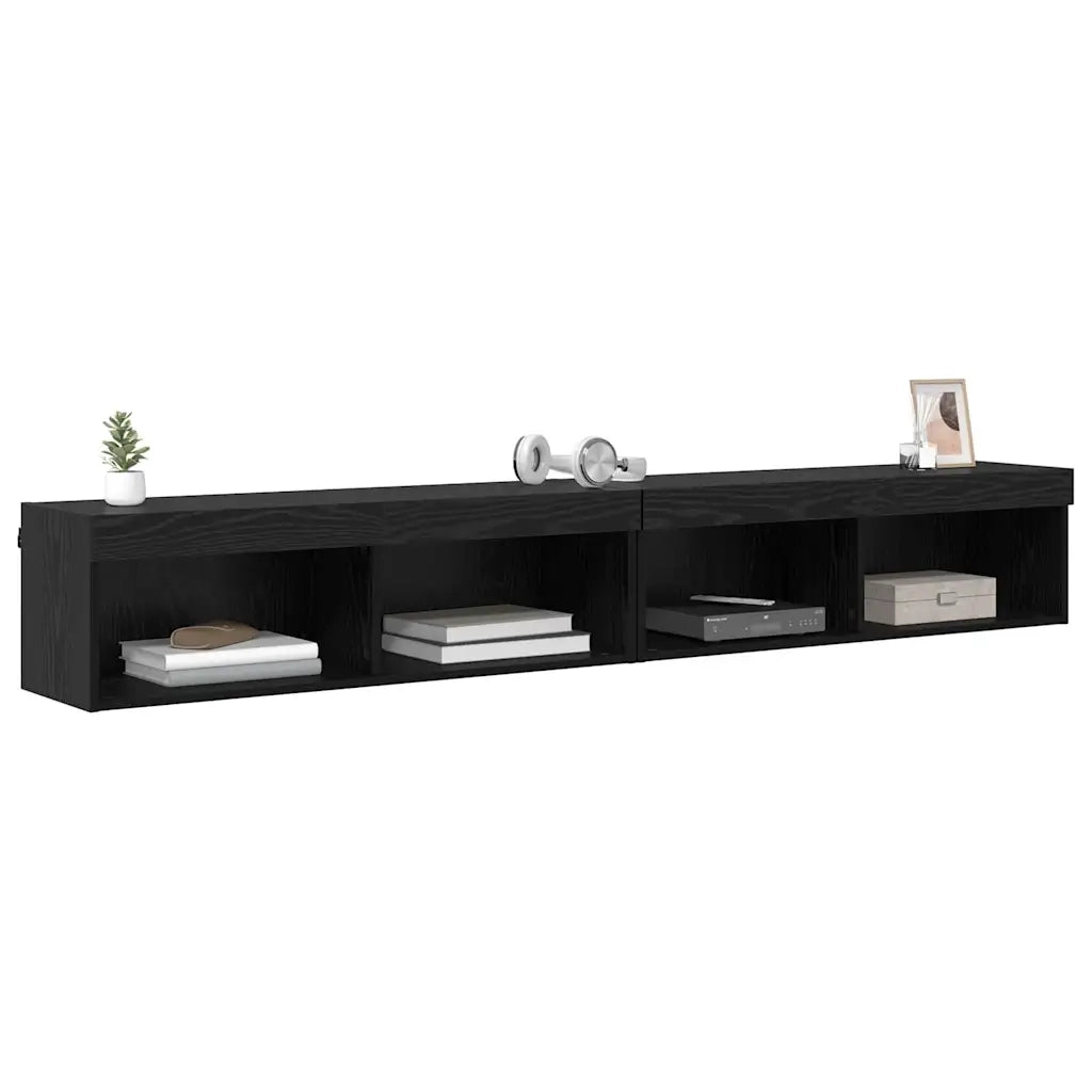 Set mobile TV con LED 2 pz-Credenza per TV Rovere Nero 100 x 30 x 30 cm