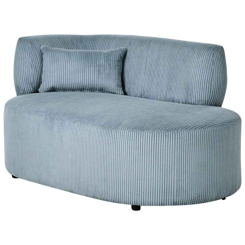 Chaise longue con rivestimento in velluto a coste blu e cuscino decorativo lato sinistro