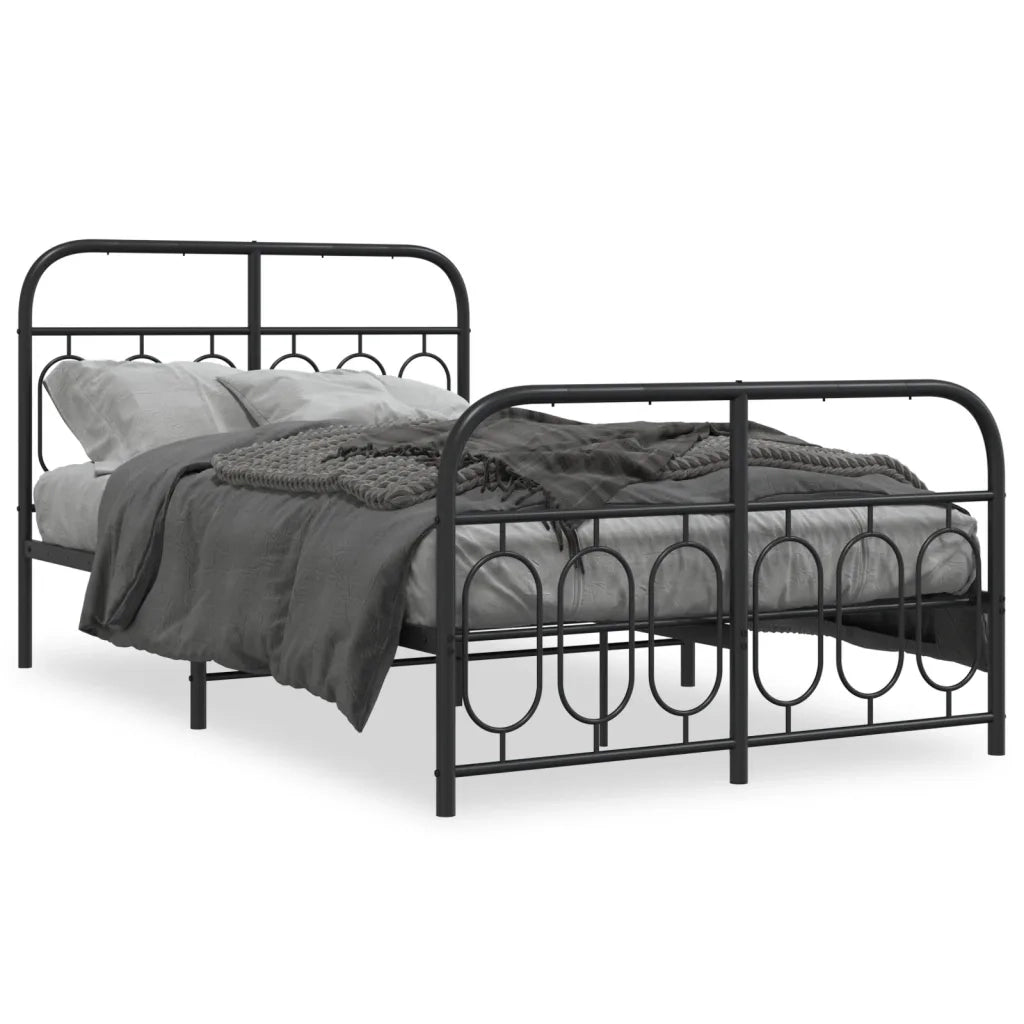 Giroletto con Testiera e Pediera Metallo Nero 120x190 cm 377132