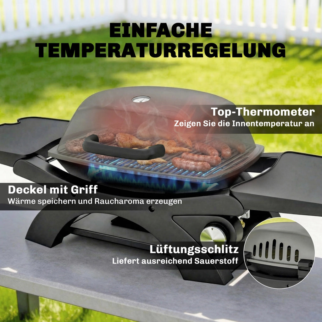 Grill a gas 3.3 KW ¨C zephmum ¨C Griglia in ghisa pieghevole con tavolini laterali