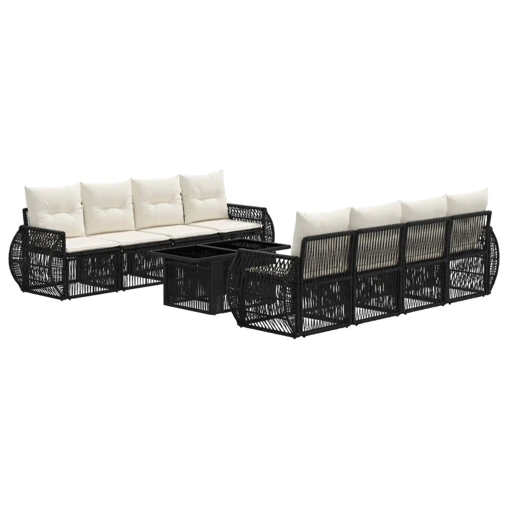 Set Divano da Giardino 9 pz Nero e Bianco Crema polyrattan 3436912