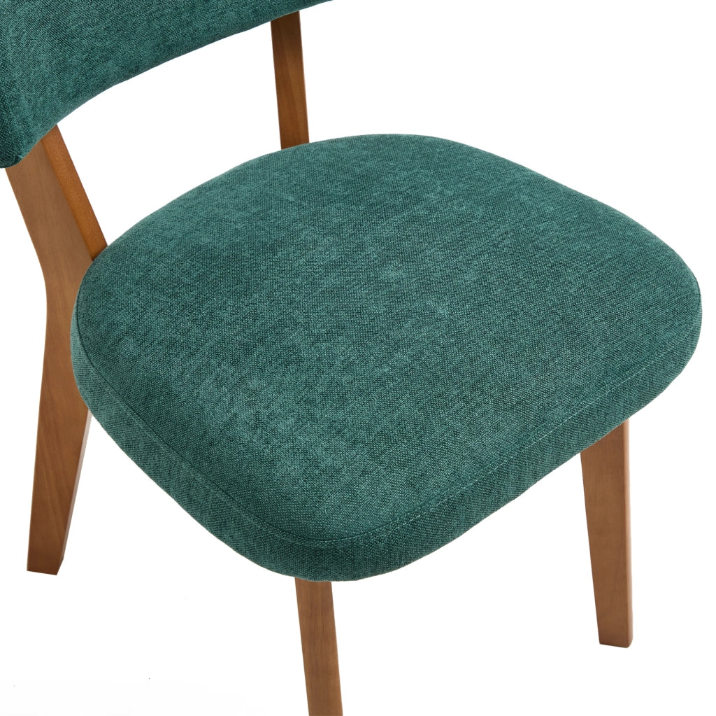Sedia imbottita verde con gambe in legno massello
