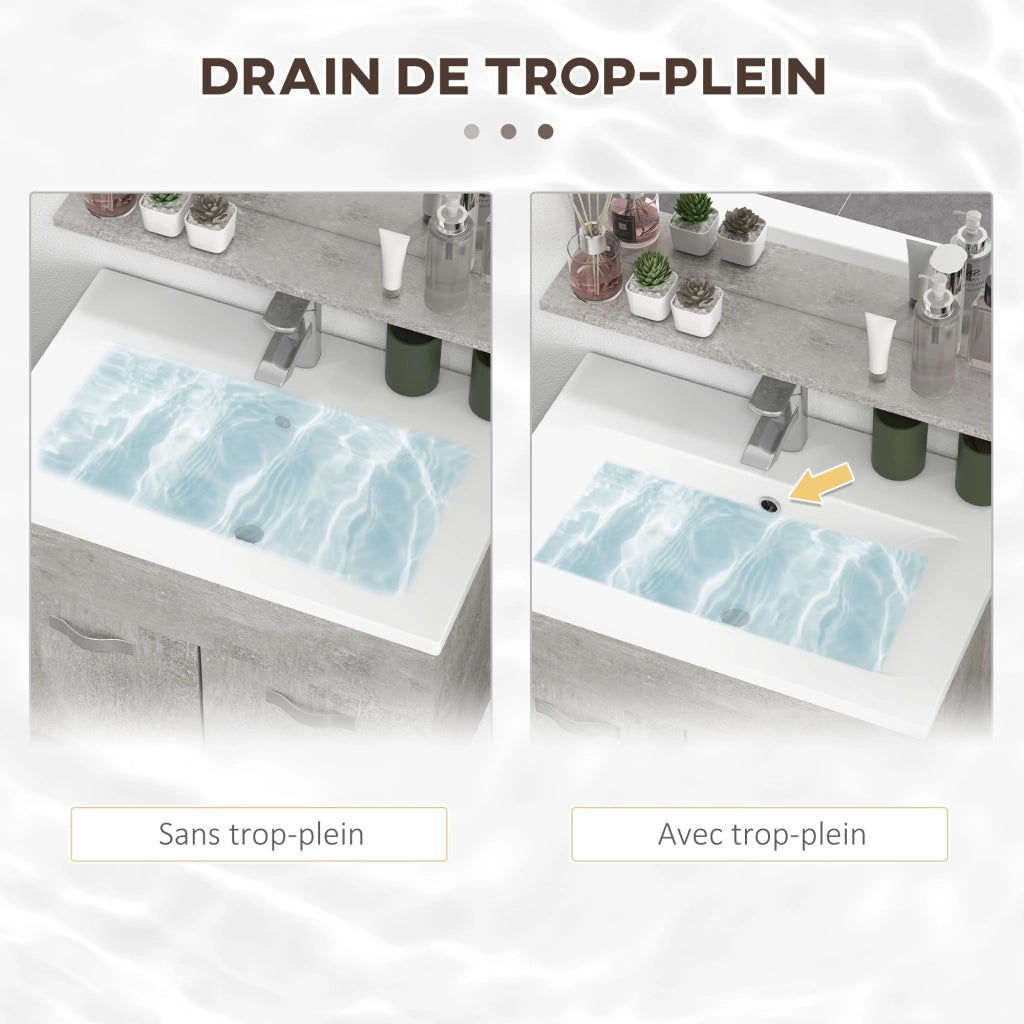 Set Bagno 4 Pezzi ¨C zephmum ¨C Grigio con Specchio e Mobile Sospeso