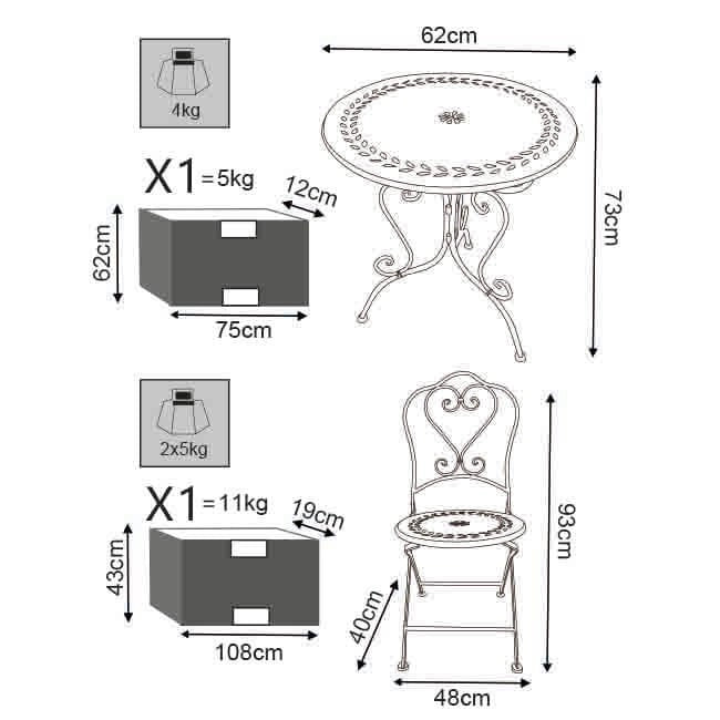 Set tavolo con 2 sedie in Acciaio cm 62x62x73 - MANLEY