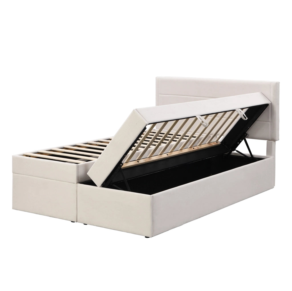 Letto matrimoniale contenitore 140x200 cm con rete a doghe; beige