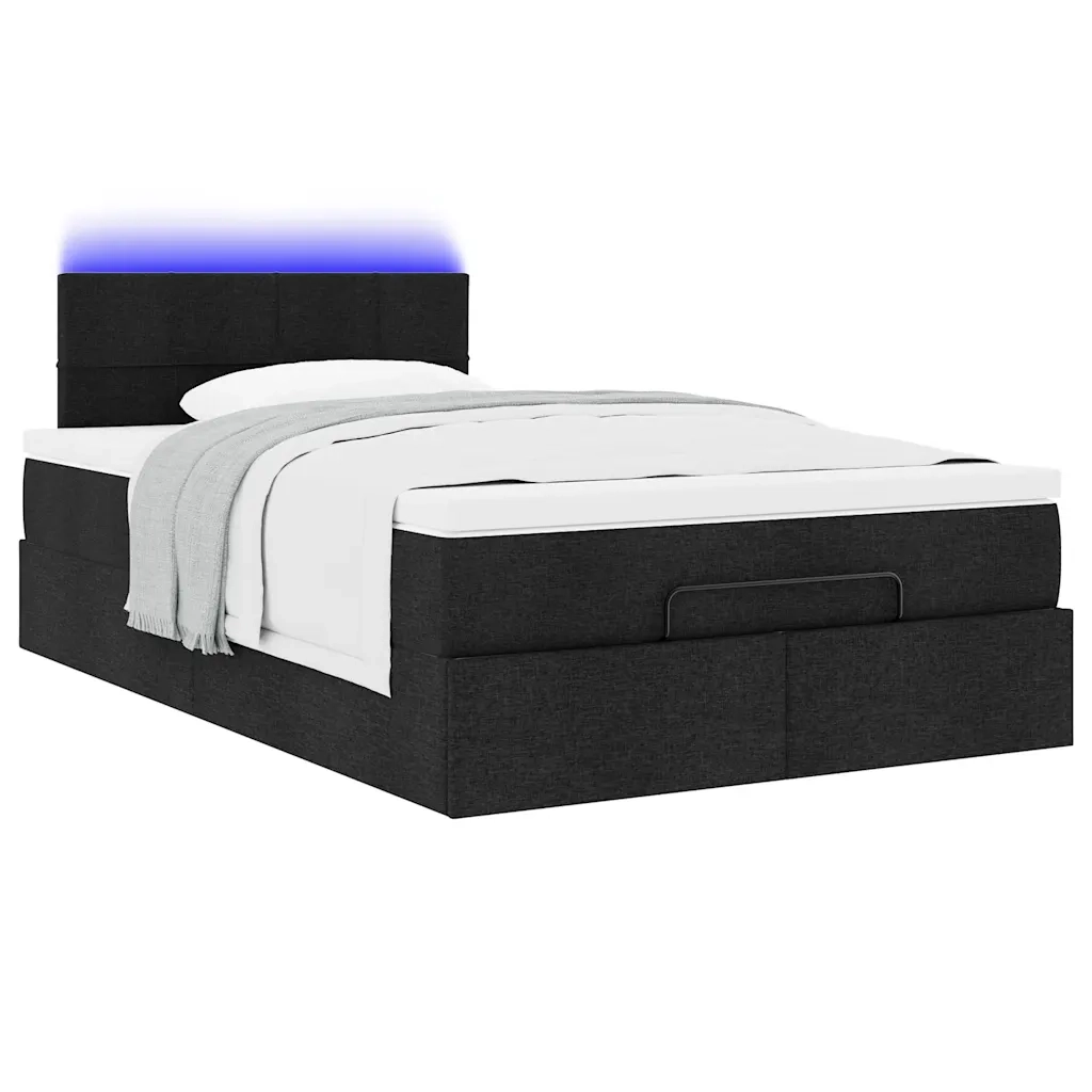 Pouf Letto con Materasso e LED Nero 120x190 cm in Tessuto 3312293