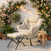 SEDIA Relax con Poggiapiedi Set da 2 pezzi Beige Tessuto e Metallo