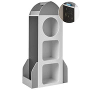 Libreria per bambini in MDF bianco a 3 ripiani per cameretta con lavagna, forma di astronave, stile scandinavo