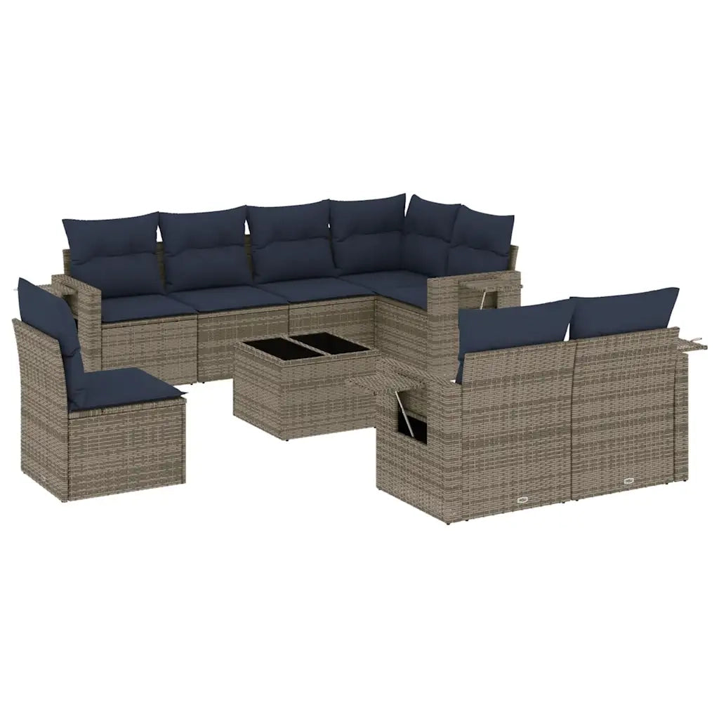 Set Divani da Giardino 9 pz con Cuscini Grigio in Polyrattan 3220450