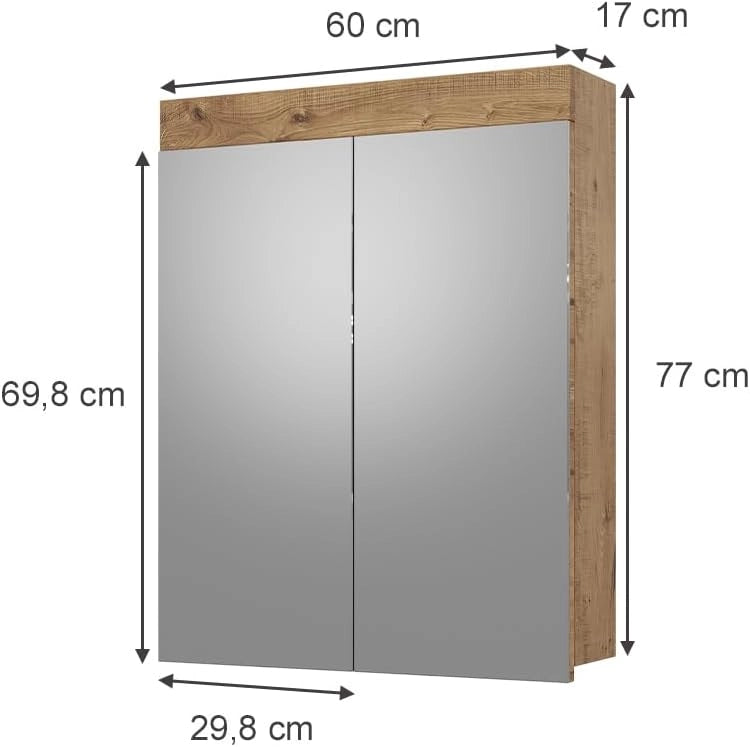 Specchio contenitore bagno Luna, Quercia Wotan, 60 x 77 cm, per montaggio a parete, combinabile con altri mobili Luna
