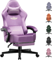 Sedia da gioco, traspirante, da ufficio, ergonomica, in tessuto di alta qualità, ergonomica, schienale regolabile a 160° e poggiapiedi estraibili, carico 180 kg,viola chiaro
