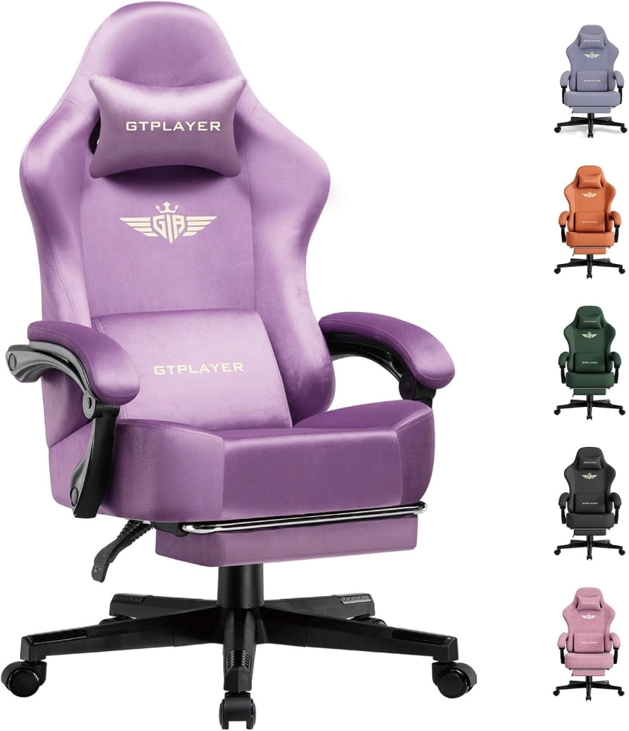 Sedia da gioco, traspirante, da ufficio, ergonomica, in tessuto di alta qualità, ergonomica, schienale regolabile a 160° e poggiapiedi estraibili, carico 180 kg,viola chiaro