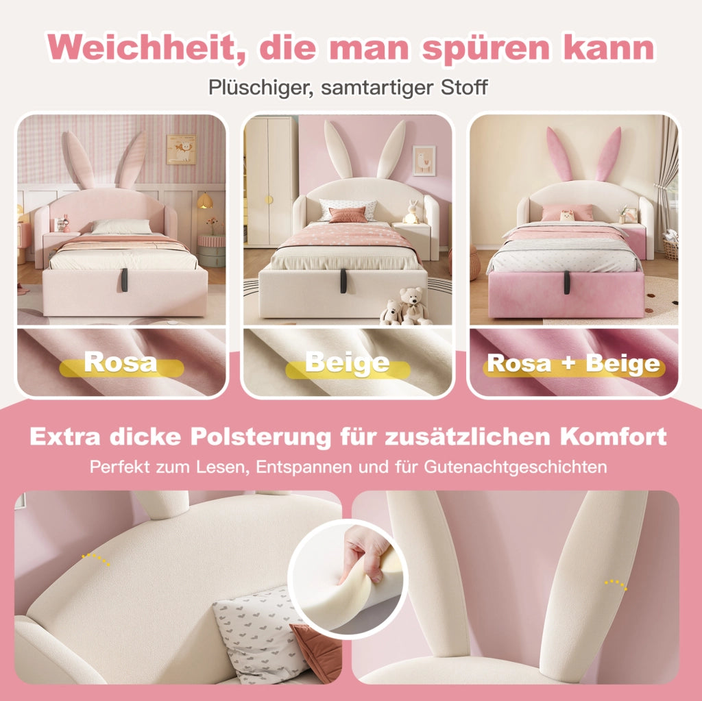 Letto imbottito 90x200 con contenitore idraulico e comodino beige