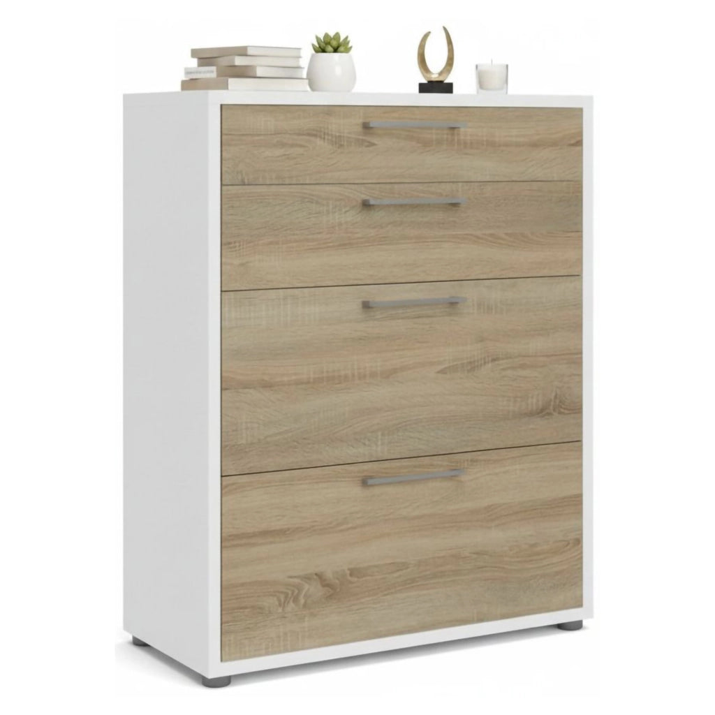 Credenza Anghiari, Buffet da soggiorno, Madia da salotto, Dispensa da cucina, 89x40 h113 cm, Bianco e Quercia