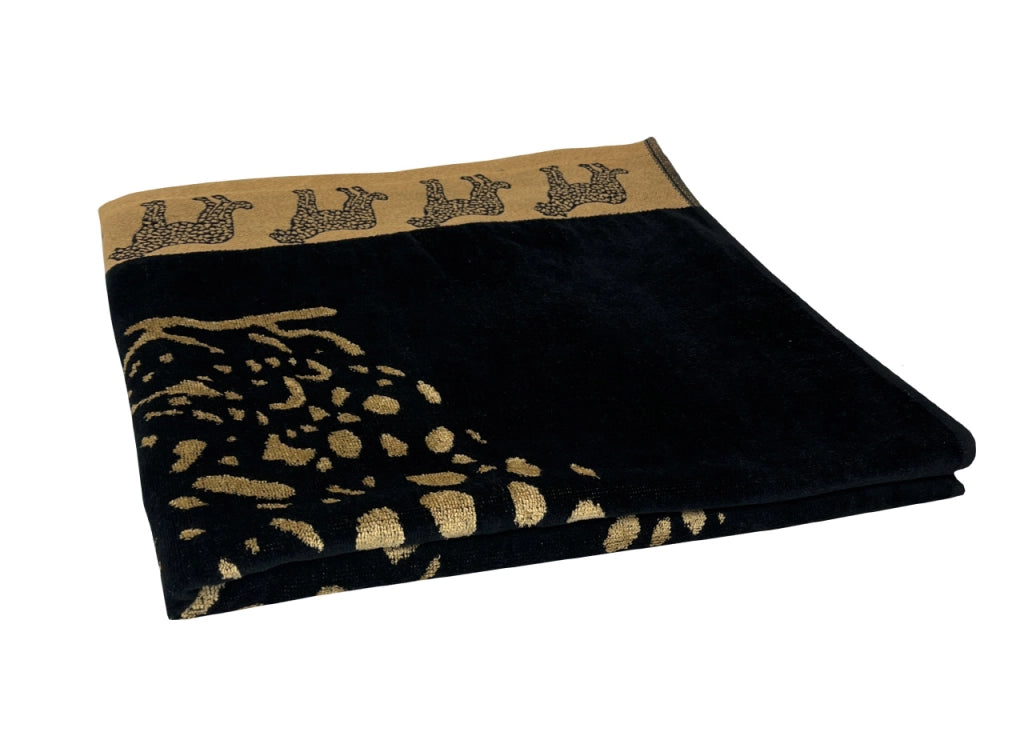 Telo Mare Jacquard Spugna Asciugamano Spiaggia Disegno Pantera - Telo Mare - Nero