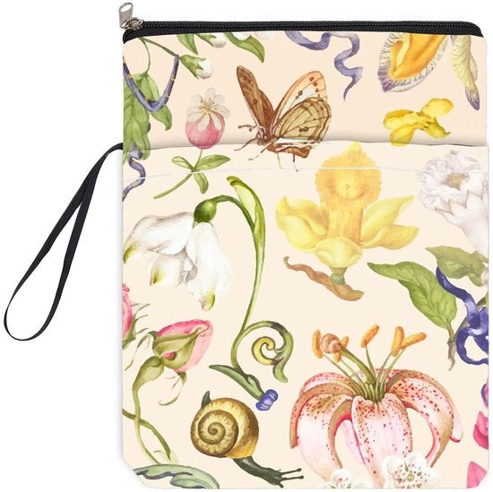 Copertina impermeabile - Fiori vintage - Copertina con chiusura a cerniera - Cassa per libri tascabili - Protezione lavabile per libri - 23 x 29 cm