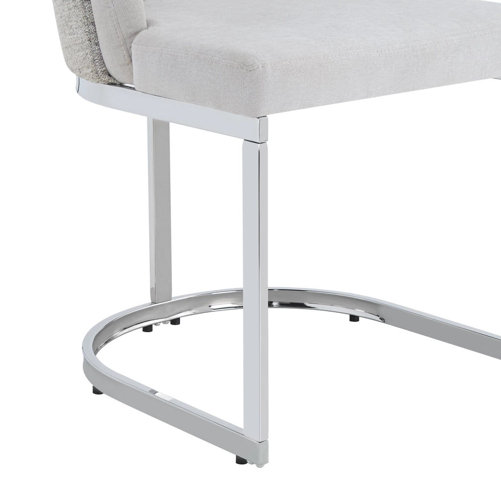 Set di 2 sedie da pranzo in Chenille grigio e metallo argentato, design moderno
