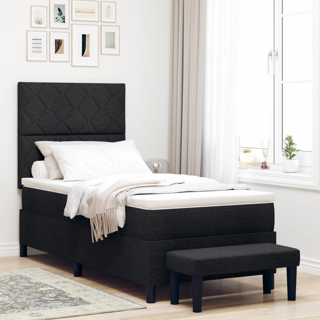 Letto a box spring con materasso e panca nera 100x200 cm tessuto
