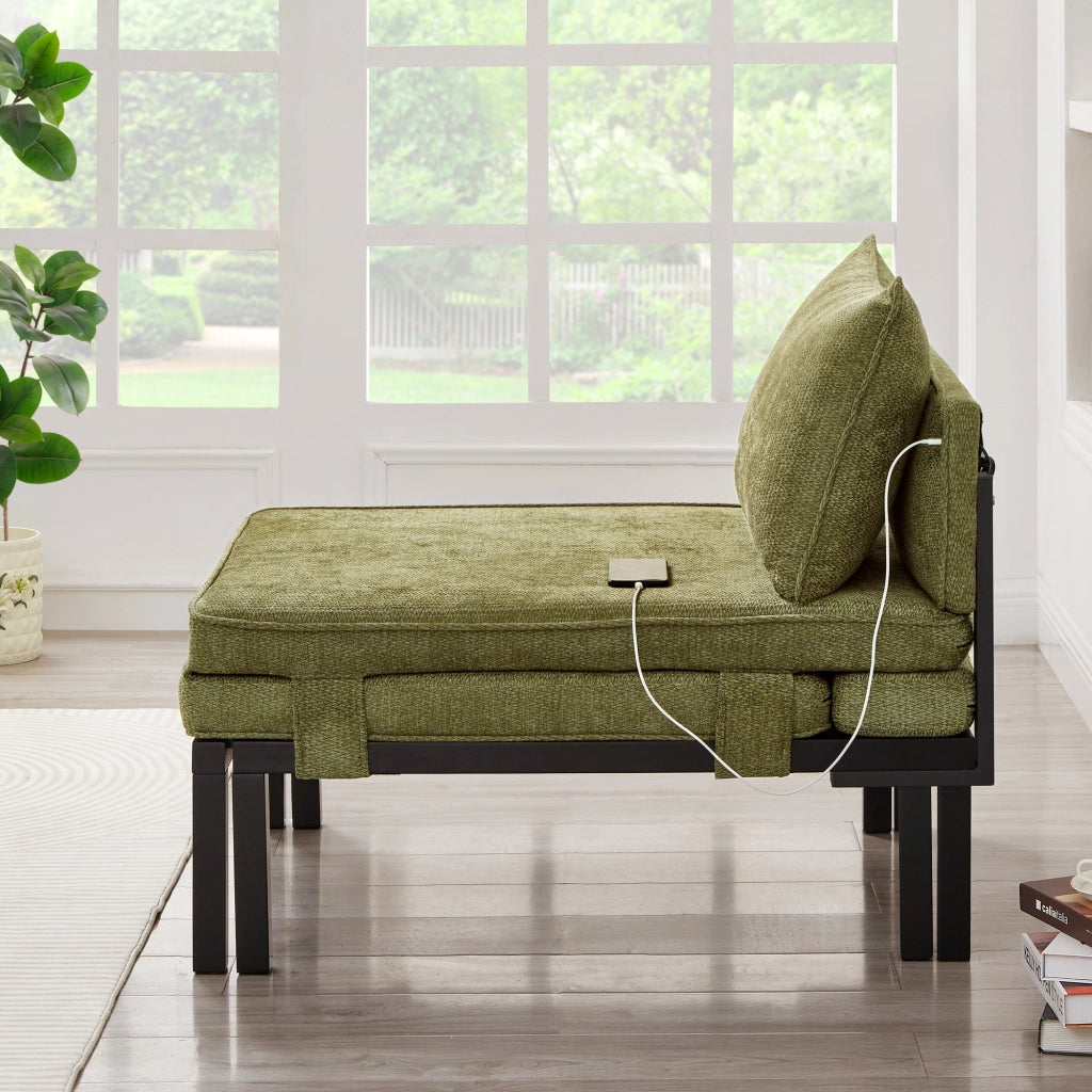 DIVANO LETTO pieghevole singolo 98x82x16 cm Velluto Verde USB Type-C