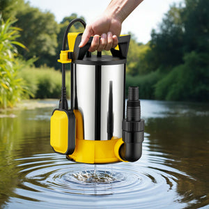 Pompa sommersa ad aspirazione piatta 3in1 750 W, portata 14000 l/h, per acque chiare e scure, con galleggiante e termoregolazione, per cantine, stagni, piscine, pozzi