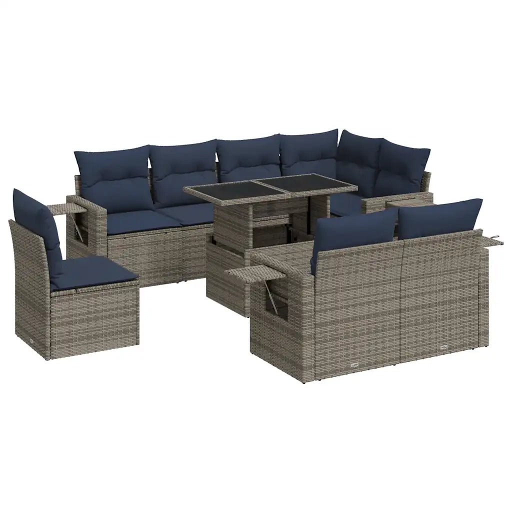 Set Divani Giardino 9 pz con Cuscini Grigio Polyrattan 3326502