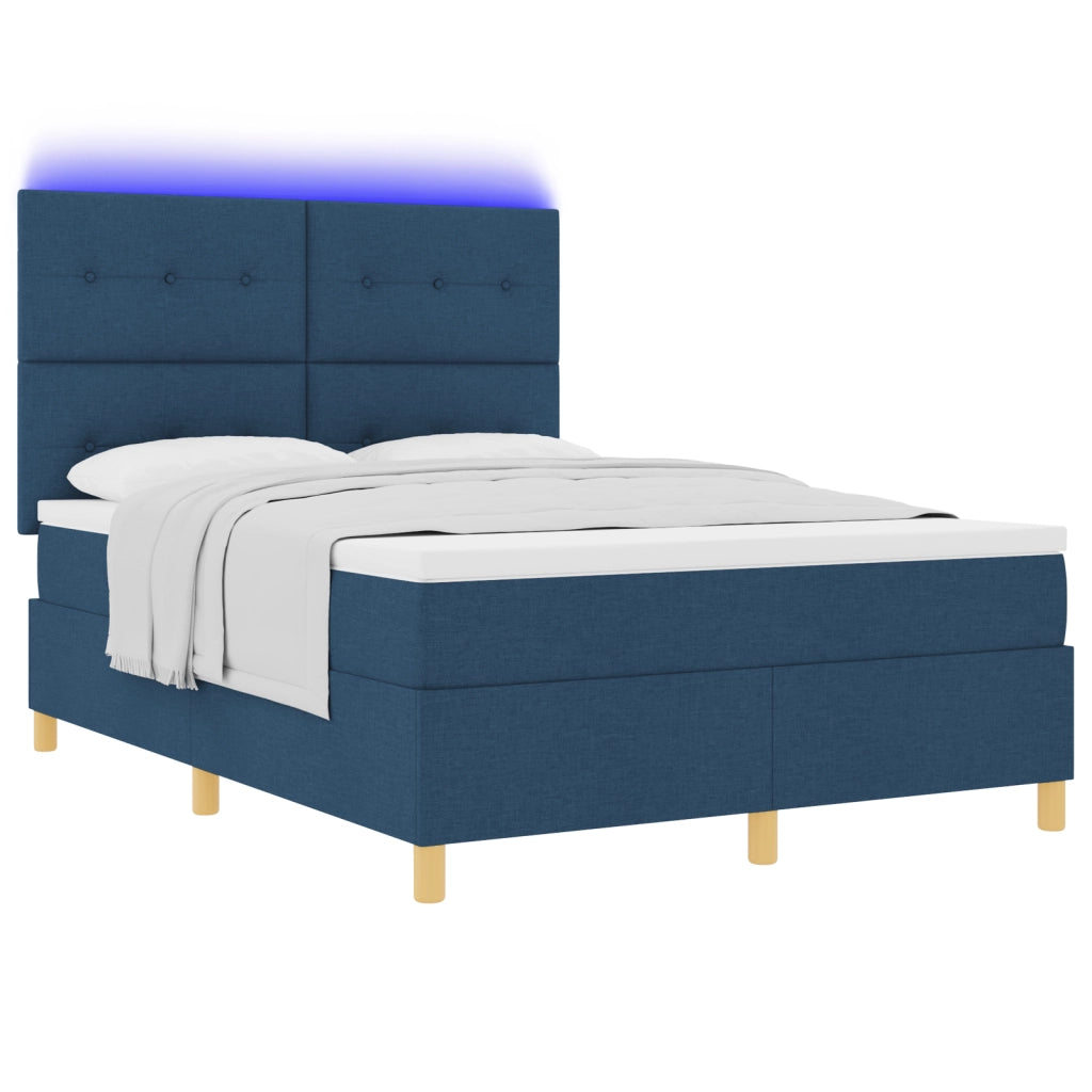 Letto con Rete A Molle e Materasso & LED Blu 160x200 cm Tessuto