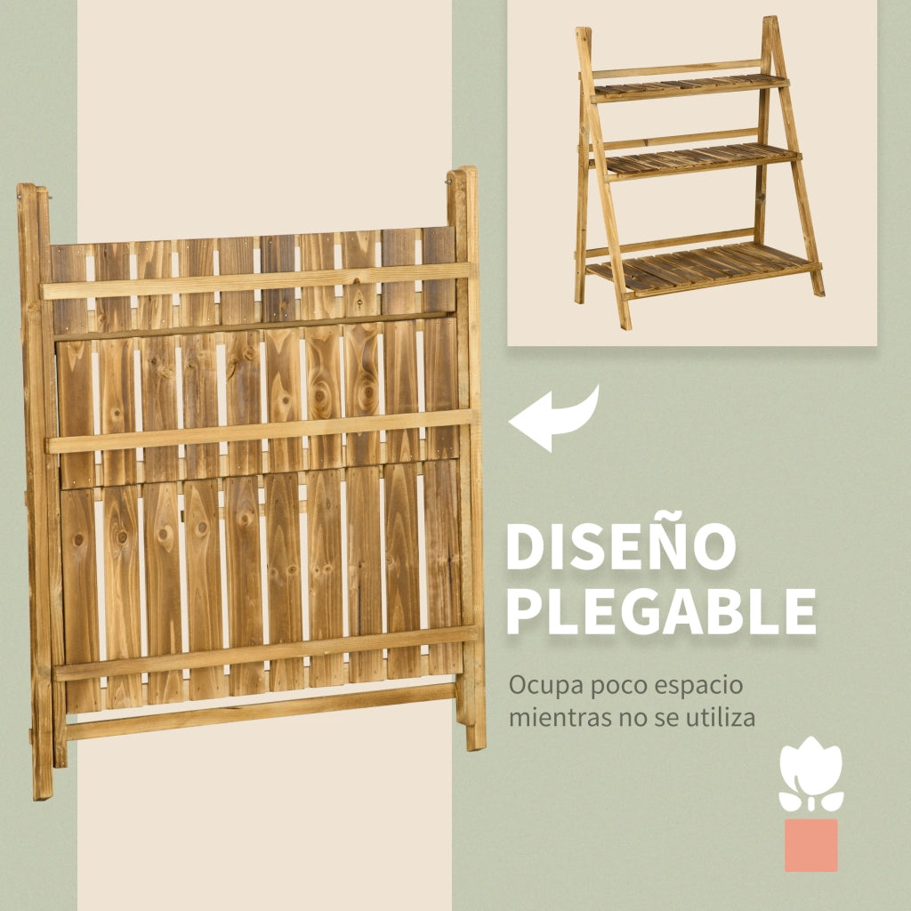 Scaffale per Piante 3 Livelli Pieghevole ¨C Zephmum ¨C Legno Naturale 80x37x93 cm
