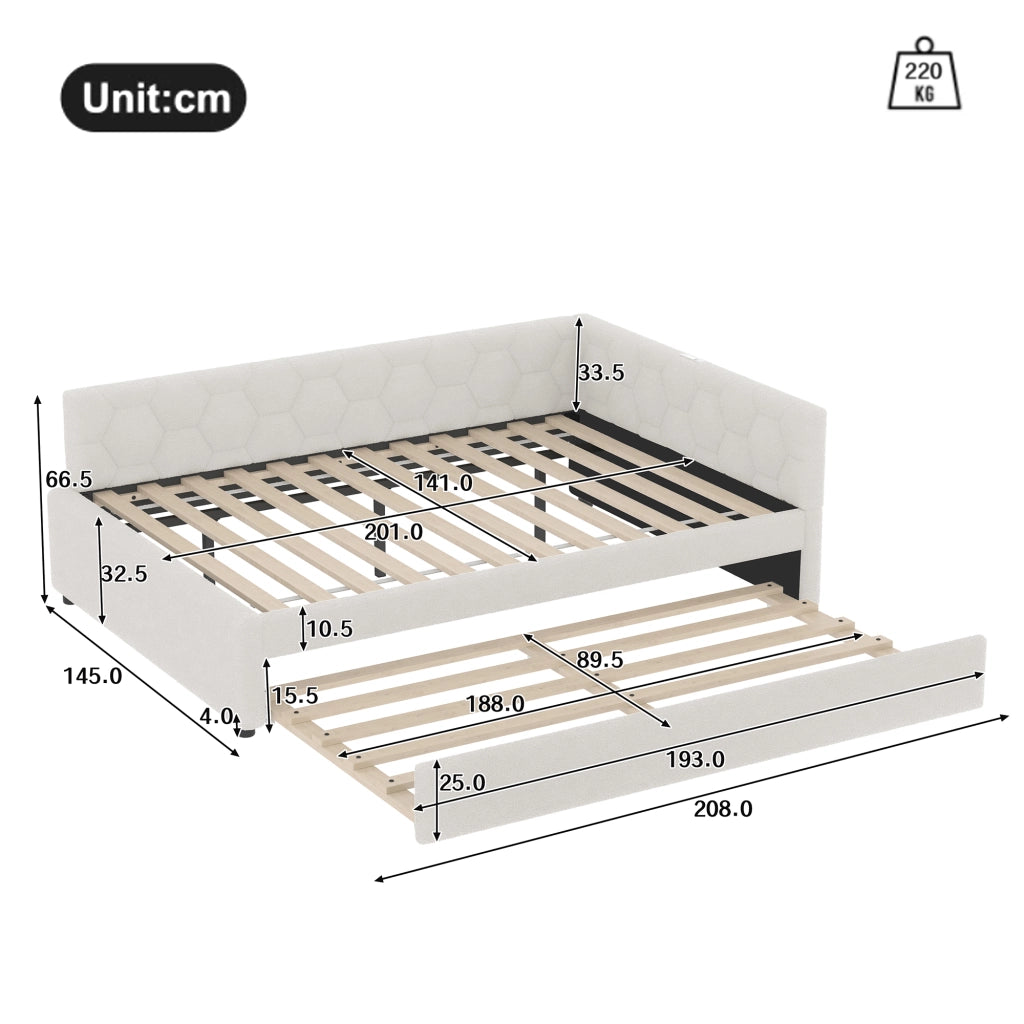 LETTO Daybed 140x200 cm bianco con letto estraibile, USB e Type-C