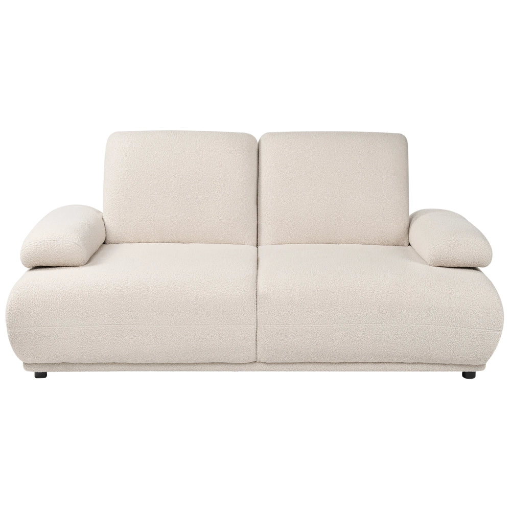 Divano a 2 posti Rivestimento bouclé bianco sporco Schienale e braccioli regolabili Gambe in legno Soggiorno Moderno