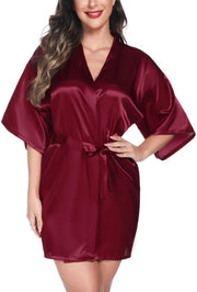 Kimono corta per donna con cintura e collo V in fucsia (L)