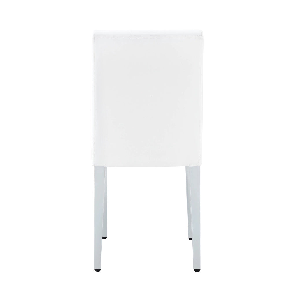 Set di 4 sedie da pranzo con schienale trapuntato e gambe in metallo in PU bianco e argento