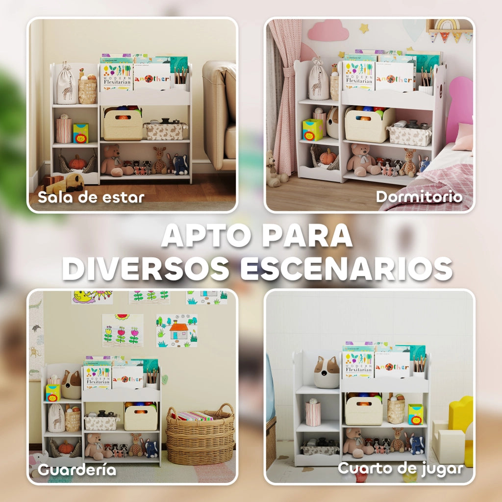 Libreria Bambini Scaffale Giocattoli ¨C Xylo ¨C Bianco Legno Ripiani Aperti Orsetto