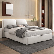 DESMIU Letto Contenitore Letto Matrimoniale con 3 Cassetti e Vano, 140 × 200 cm, Senza Materasso, Beige
