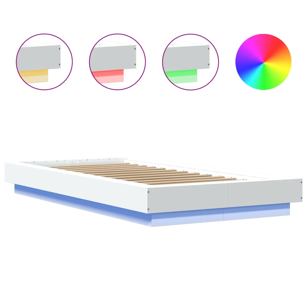 Giroletto con Luci LED-Struttura Letto Bianco 90x190 cm in Legno Multistrato 686986