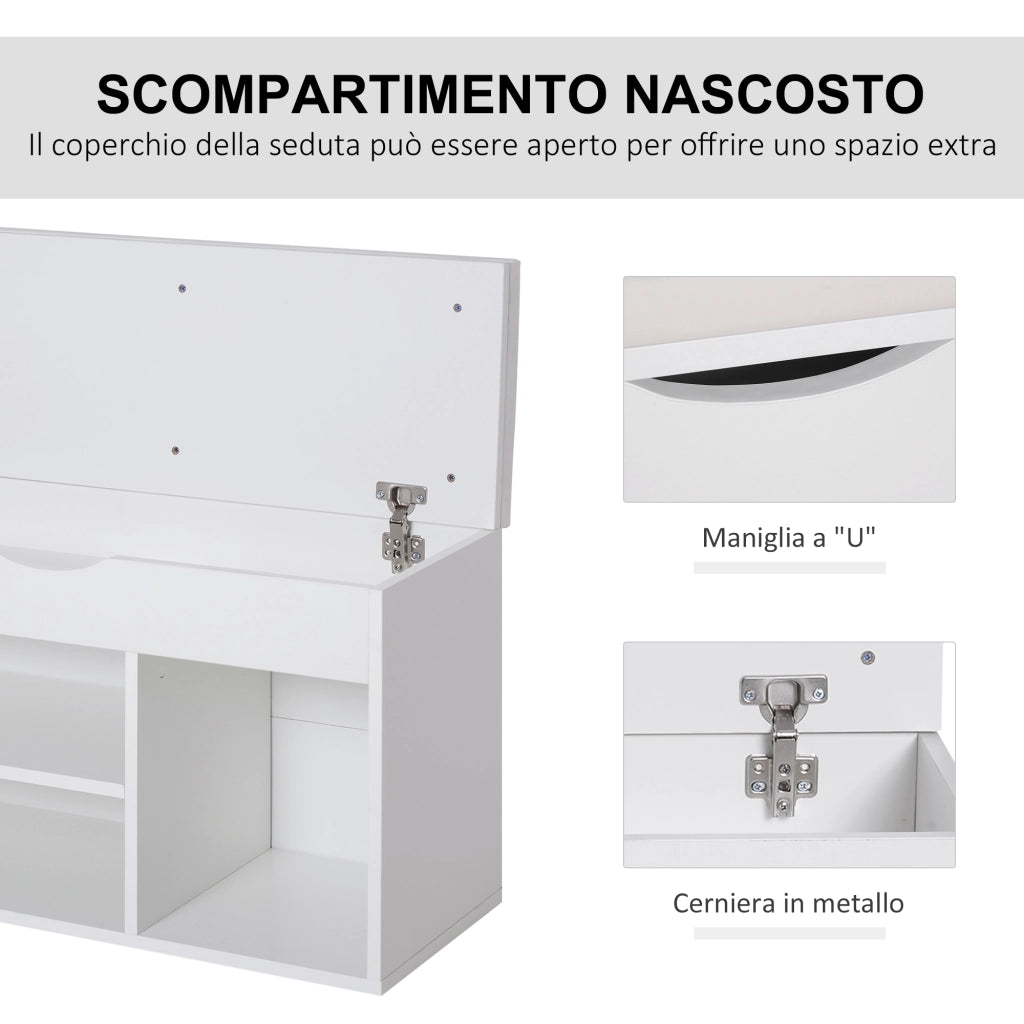 Panca Scarpiera con Sedile Imbottito ¨C Zephmum ¨C Bianco 80x30x47cm