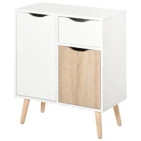 Credenza da Cucina con 2 Armadi e Cassetto, in Legno, Bianco e Rovere Chiaro