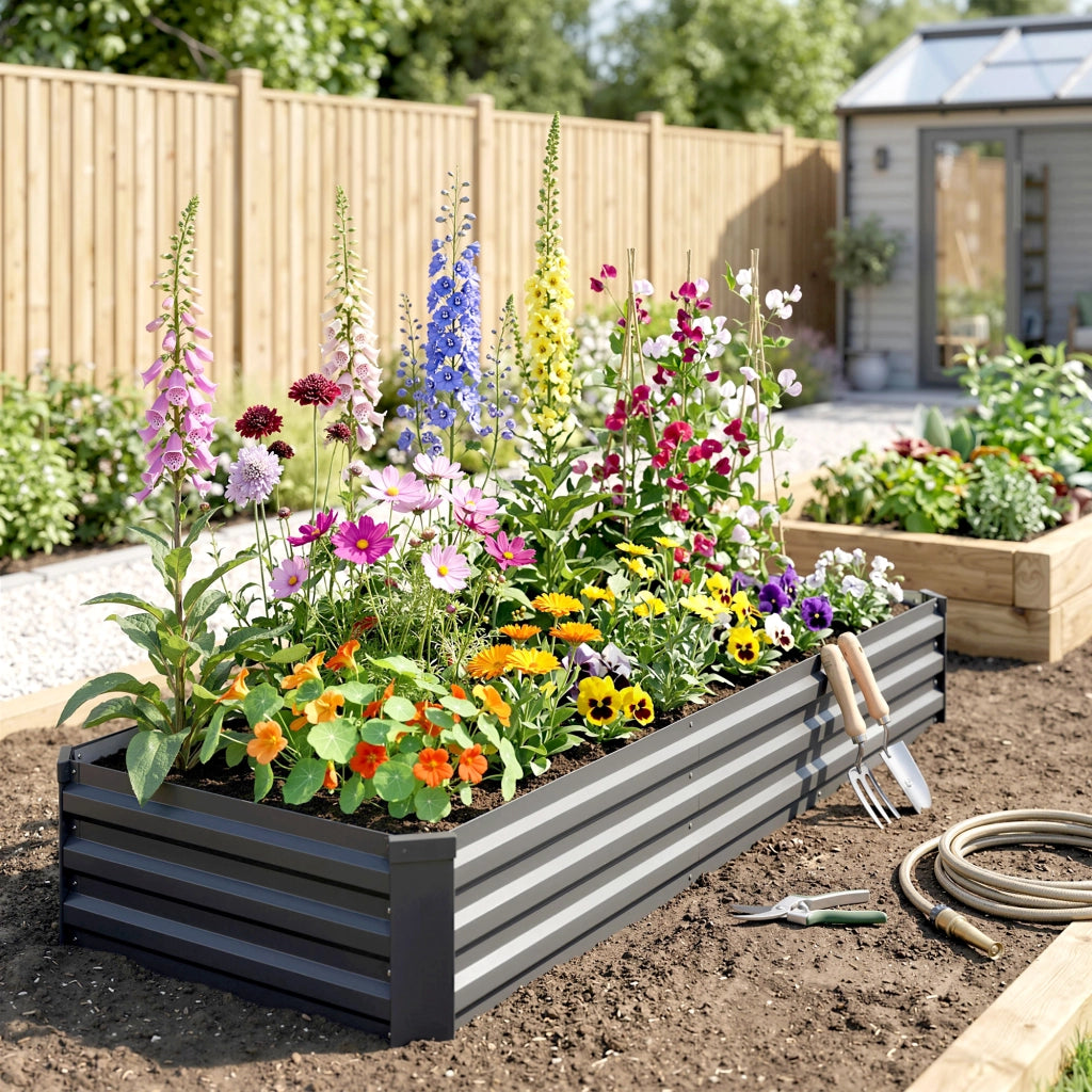 Fioriera Grande Rettangolare in Acciaio Galvanizzato per Giardino ¨C zephmum ¨C 240x60x30 cm Grigio Scuro
