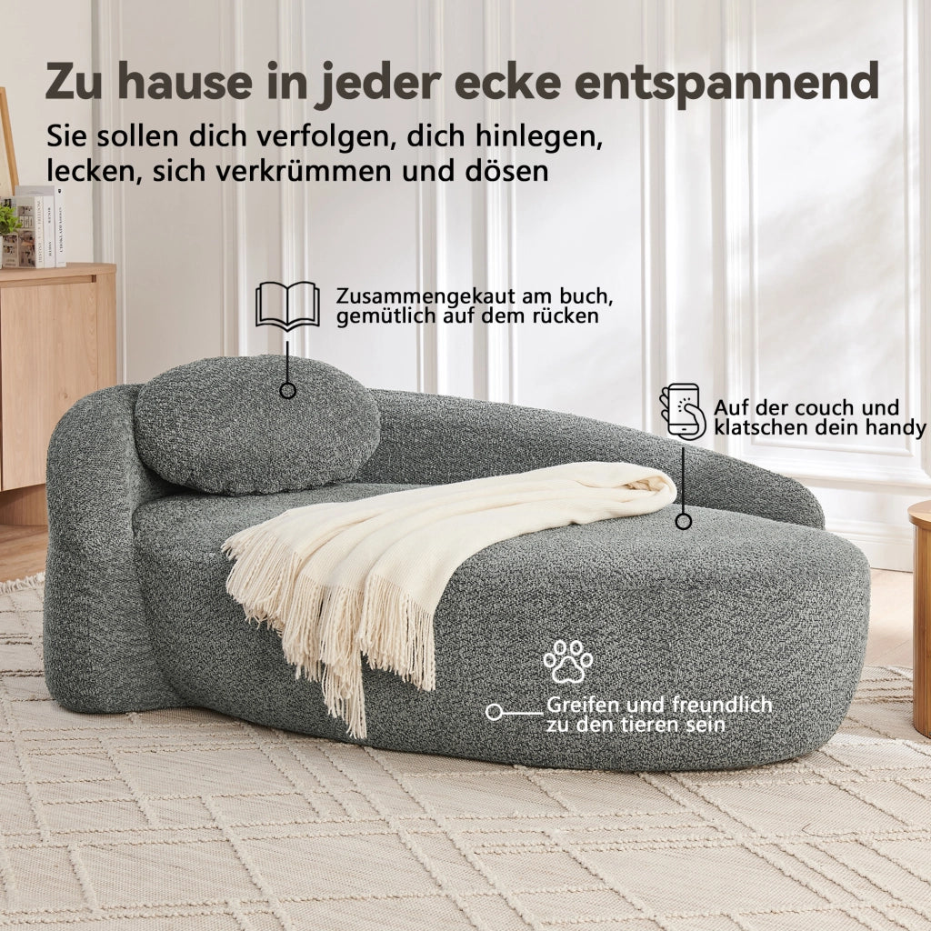 Divano in tessuto teddy con schienale arrotondato e cuscino in schiuma elastica per soggiorno e studio, grigio scuro