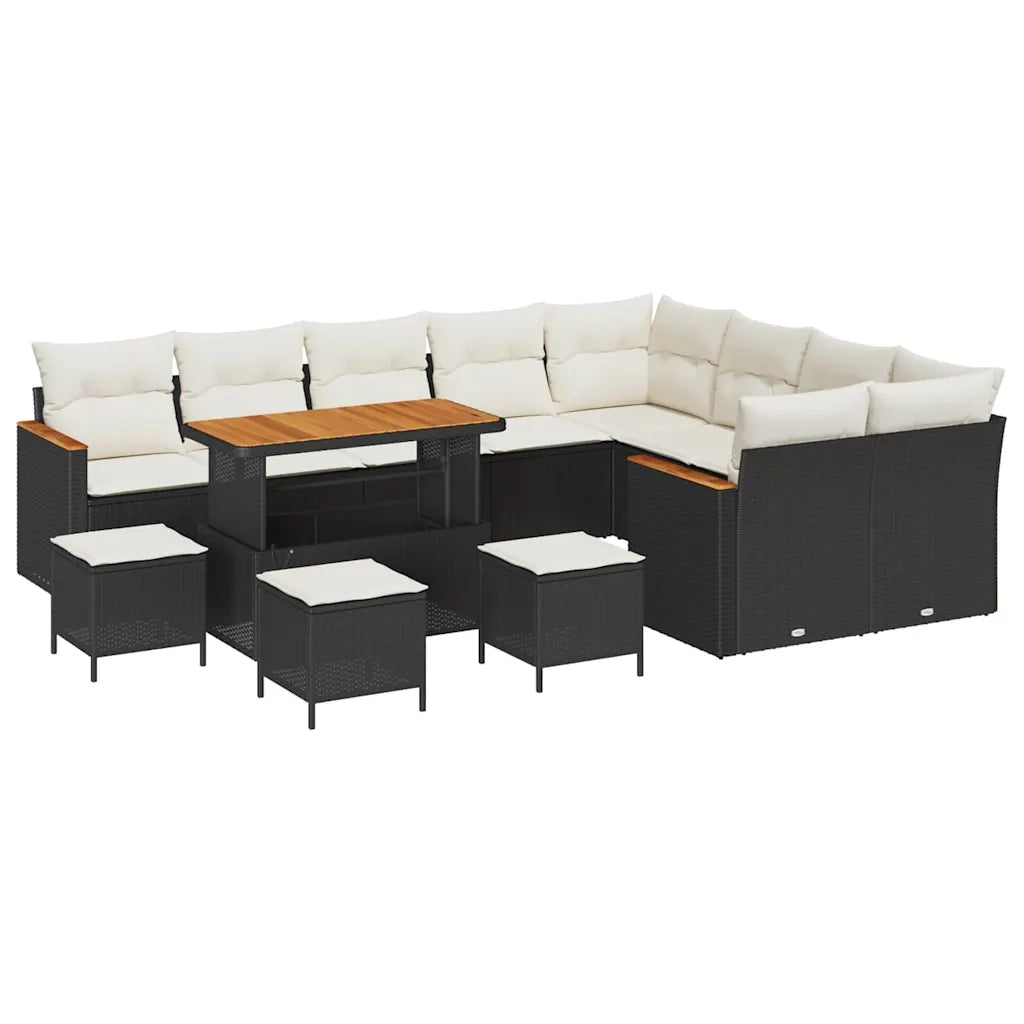 Set Divano da Giardino 13 pcs Nero polyrattan