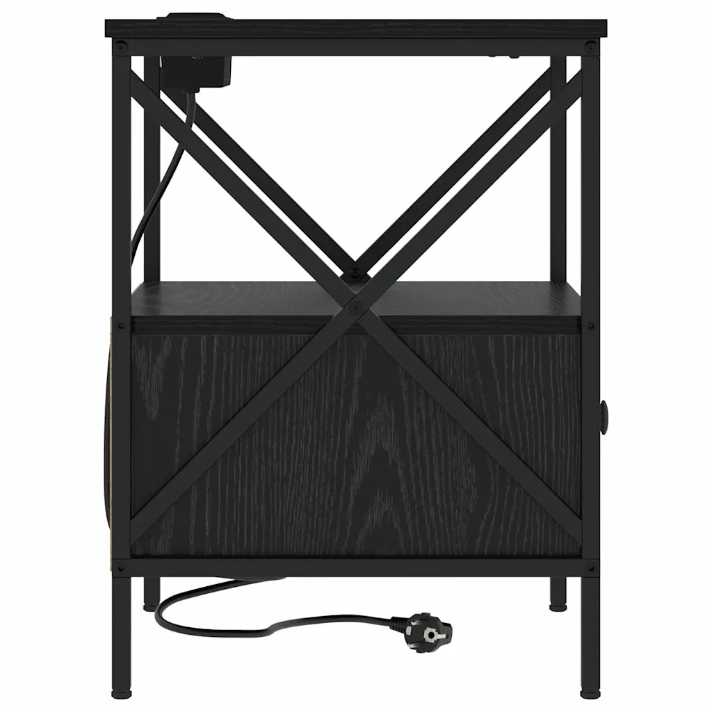 Comodino | Armadio da Notte | Mobiletto da notte con cassetto Rovere Nero 41,5 x 40,5 x 55 cm