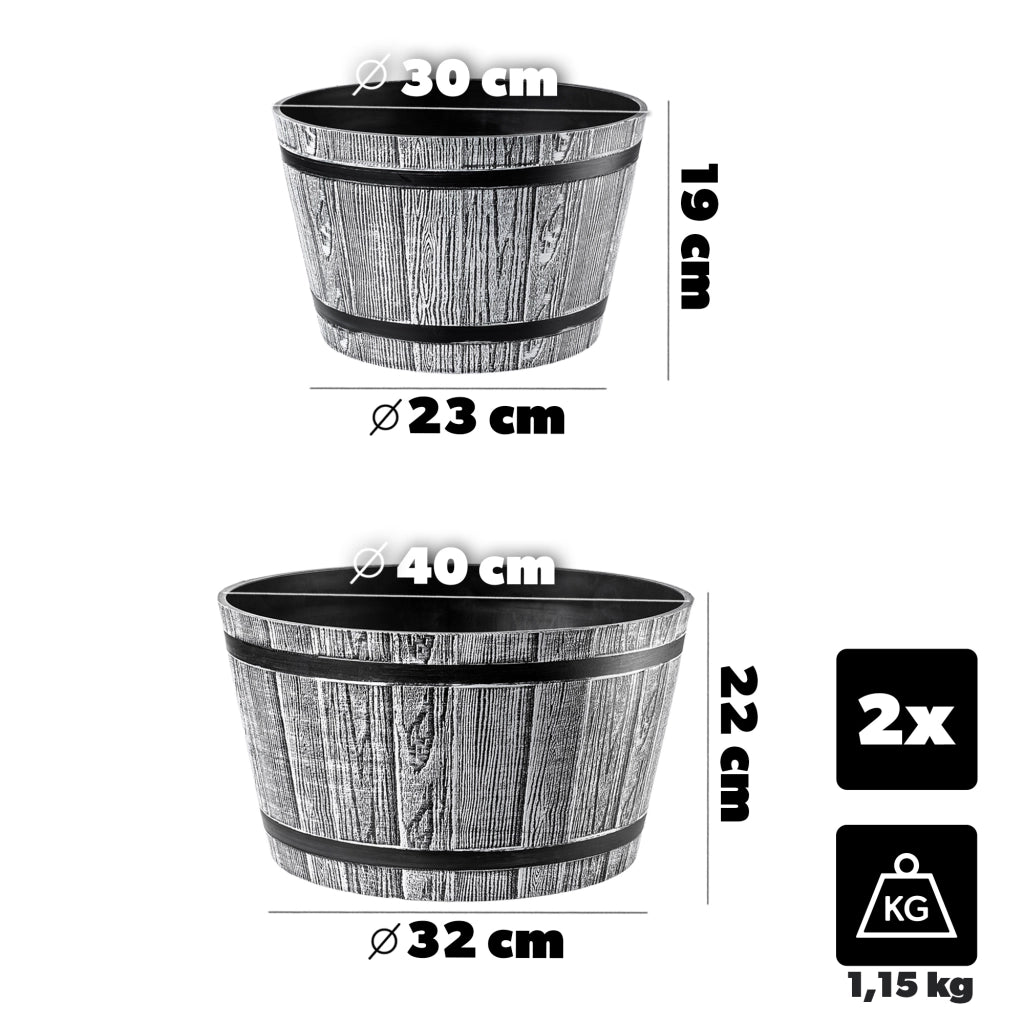 KADAX Vaso da fiori rotondo grigio, set da 2 pezzi 30+40 cm