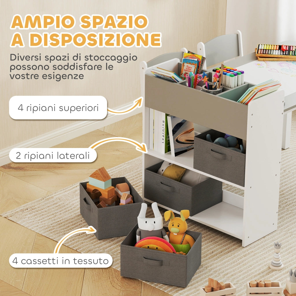 Tavolo da pranzo per bambini con 2 sedie ¨C zephmum ¨C grigio e bianco in legno e tessuto