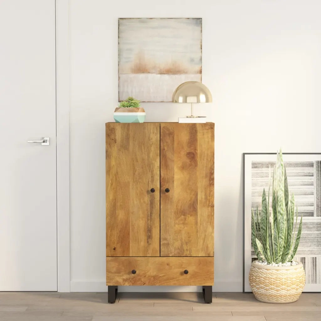 Credenza con Cassetto-Buffet-Armadio da cucina 60x33x100 cm Legno Massello Mango e Ferro 177781