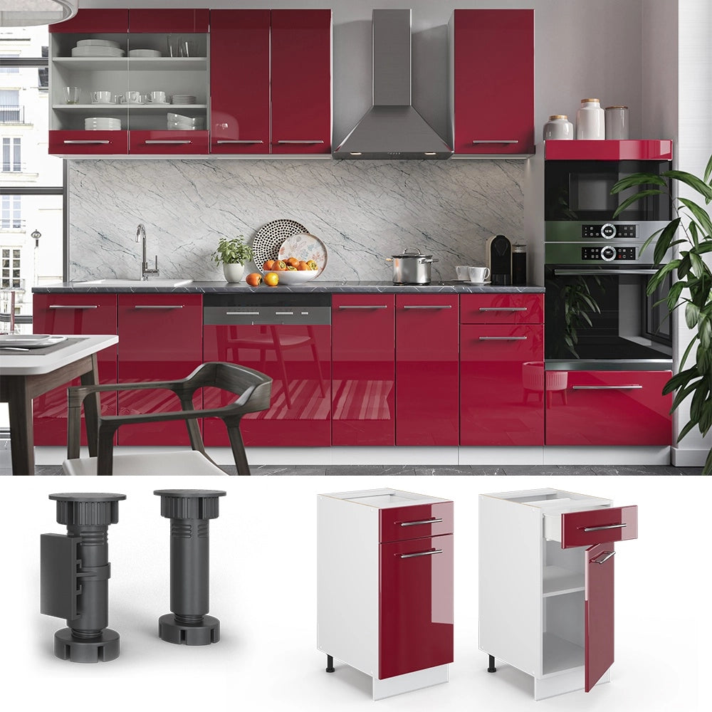 Mobiletto base per cucina Fame-Line Bordeaux lucido/Bianco 40 cm senza piano di lavoro Vicco