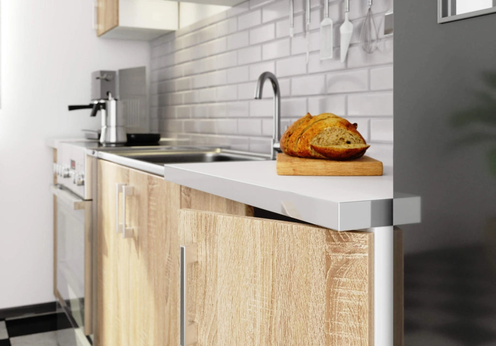 Set da cucina con vetrina AKORD LIMA 2,4 m Bianco 240 cm 11 ante 1 cassetto frontale Rovere Sonoma 240×44,5×203 cm