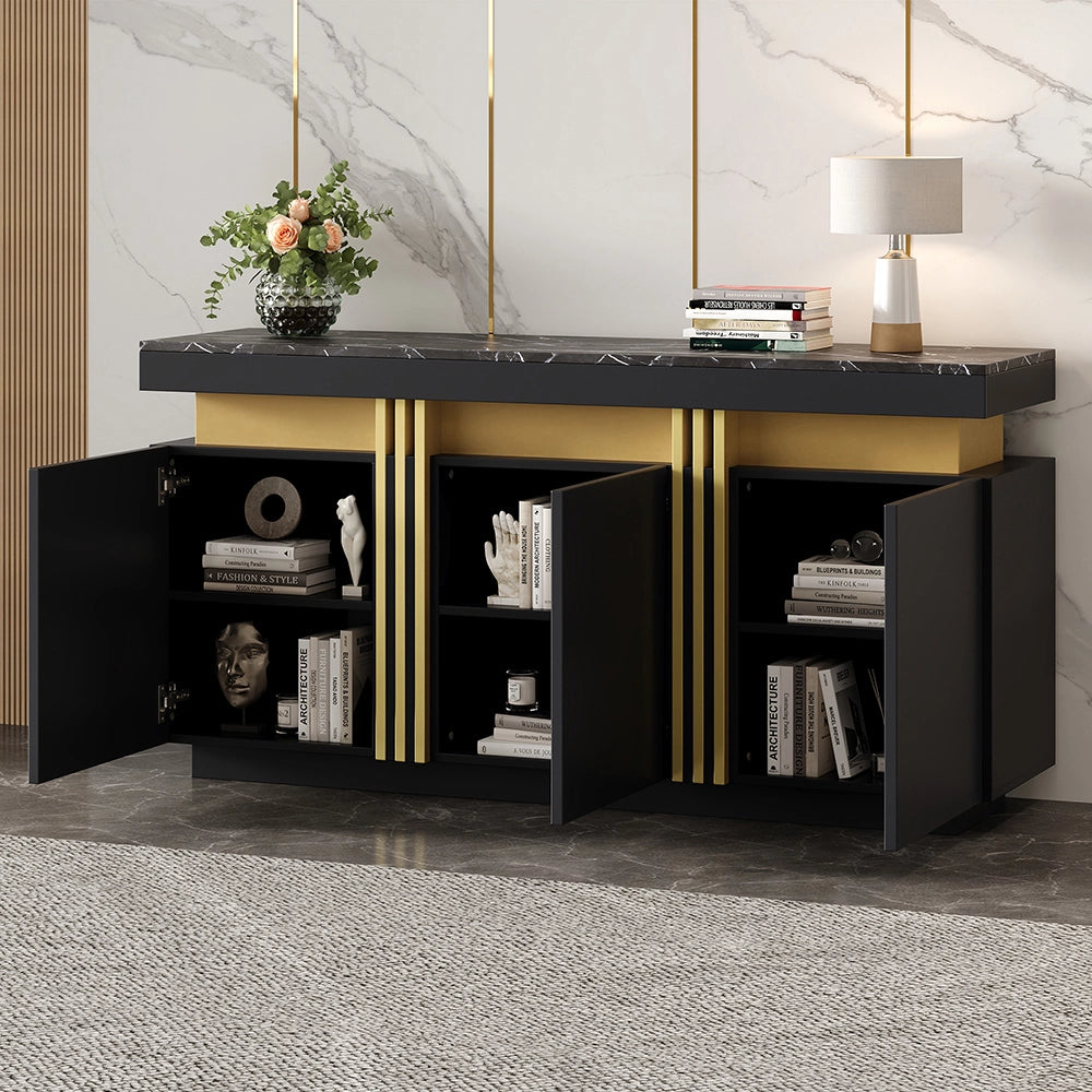 Buffet - Xylo - 3porte nero/oro regolabile 140x38x70cm