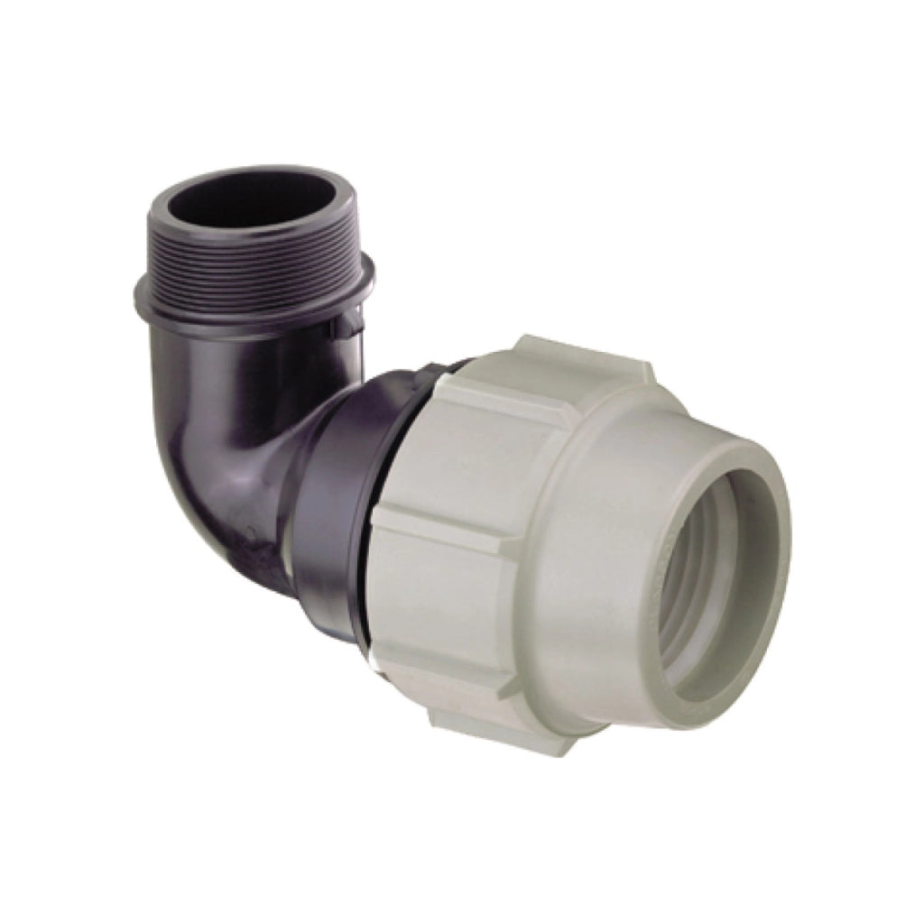 RACCORDO CURVO A COMPRESSIONE FILETTATO MASCHIO FEMMINA IN POLIPROPILENE SERIE 7850 BIANCO E NERO PL - Ø32X1 PN16  - PSN